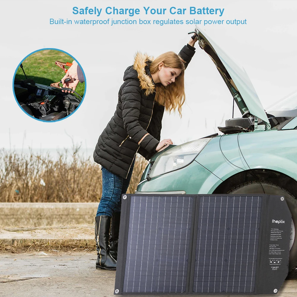 Ihoplix 태양 전지 패널 키트 완료 60W 태양 열 충전기 듀얼 출력 18V3A PD60W 태양 광 발전기에 대 한 Foldable 태양 전지