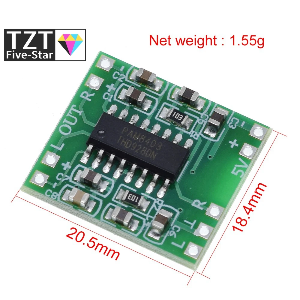PAM8403 Modul Digitale Leistungsverstärkerplatine Miniatur Klasse D Leistungsverstärkerplatine 2 * 3 W Hochleistungs-2,5 ~ 5 V USB-Stromversorgung – Detail 5