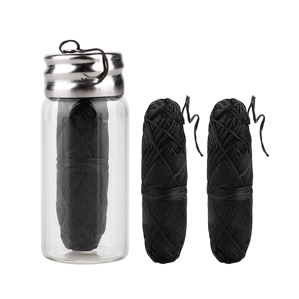 3 Rolls Portable Biodegradable Bamboo Charcoal Dental Floss glass with Refillable Glass Jar Oral Care Teeth Cleaning Tool