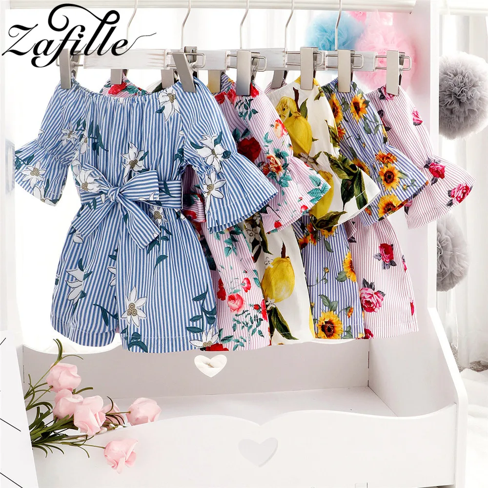 

ZAFILLE Summer Female Baby Girls Jumpsuit For Kids Clothing Sunflower Toddler Baby Clothes Belted Children Overalls For Girls