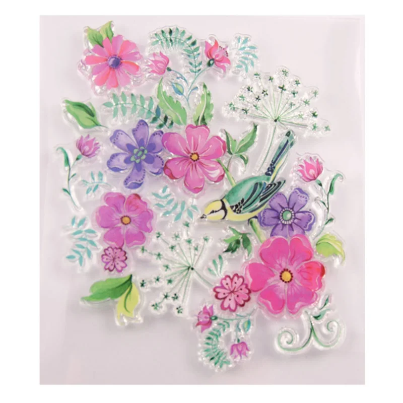 

Flowers Birds Transparent Clear Silicone Stamp Seal DIY Scrapbook Rubber Stamping Coloring Embossing Diary Decoration Reusable