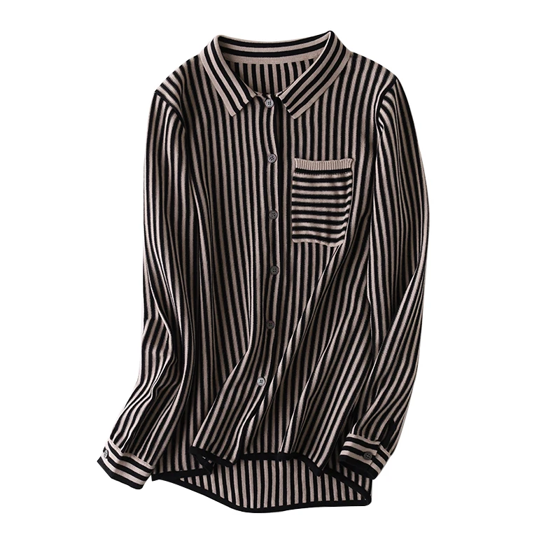 Women Cashmere striped shirt Short front and long back Knitting Cardigans Ladies Shirt Sweaters Cardigan Woman Clothes Tops