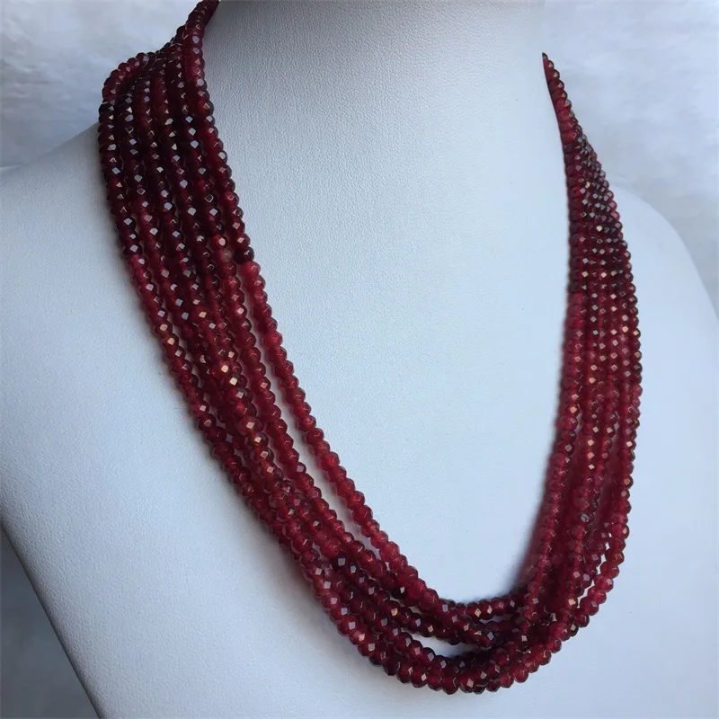 Faceted 3*4MM 1/3/6 Layers Classic Vintage Natural Stone Jewelry Handmade Noble Double Color Red Rubies Bead Strand Necklace