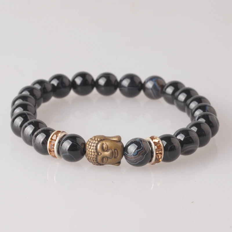 High Quality Gold Color Buddha Head Beads Bracelet 8mm Natrual Stone Tiger Eye Beaded Bracelets For Women Men Reiki Yoga Jewelry