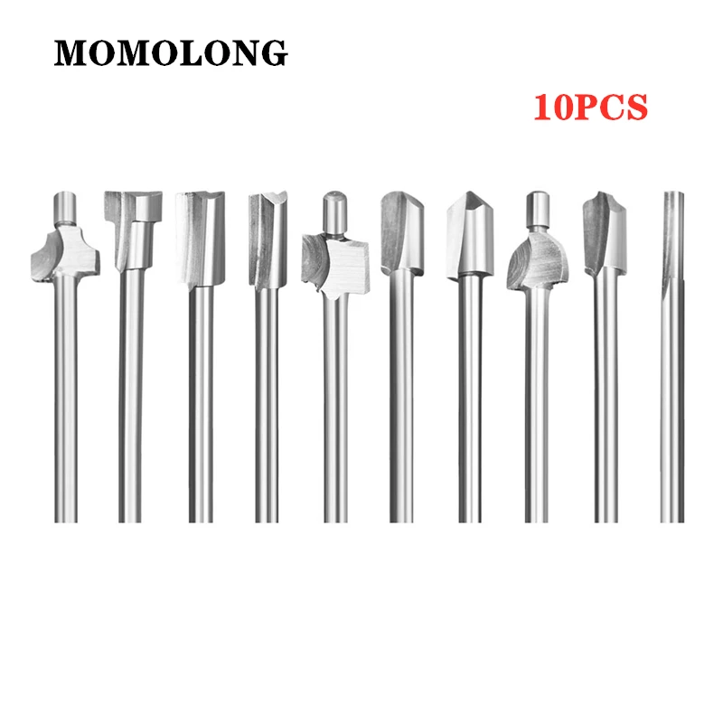 10pcs HSS Router Bits Wood Cutter Milling 1/8\