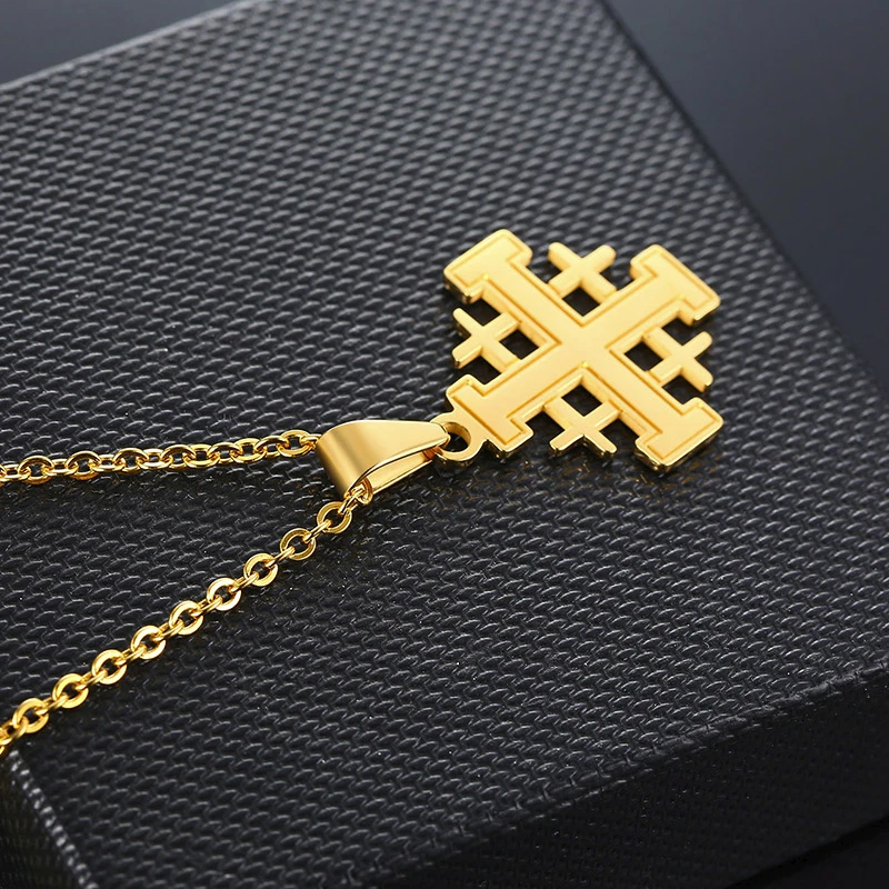 JERUSALEM CROSS NECKLACE FOR MEN BIBLE CRUSADERS STAINLESS STEEL PENDANT ISRAEL JEWELS Bible Crusaders WITH 24 INCH