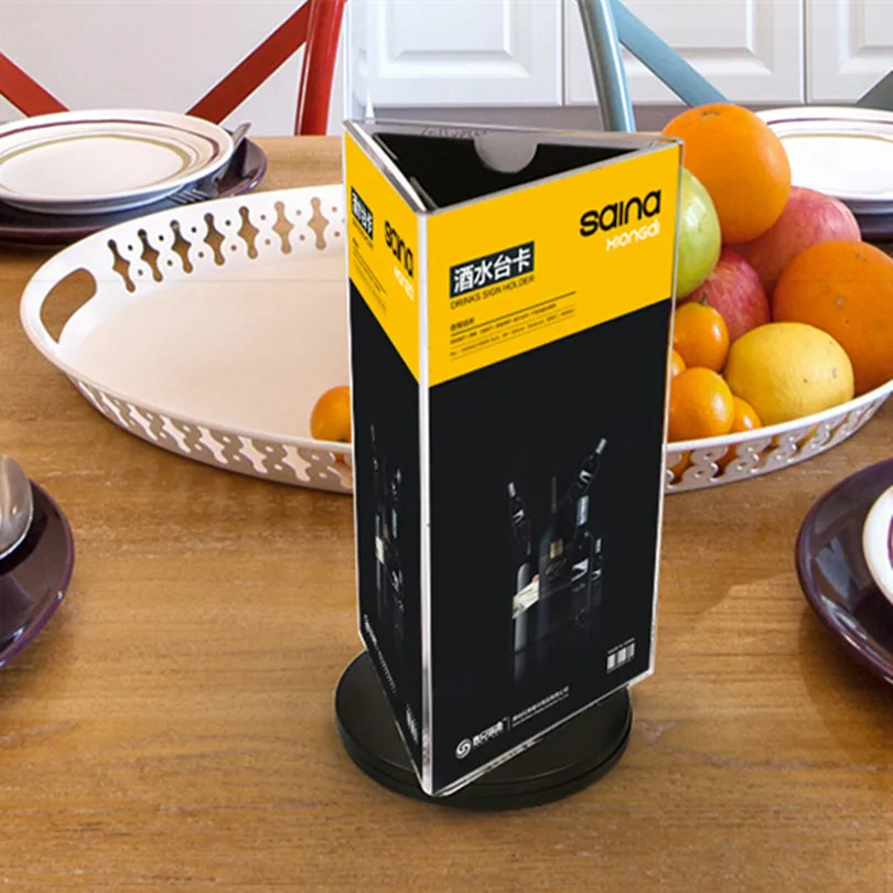 360 Degrees Rotating Three Sides Plastic Acrylic Table Menu Paper Card Sign Holder Display Stands In Advertising Frame
