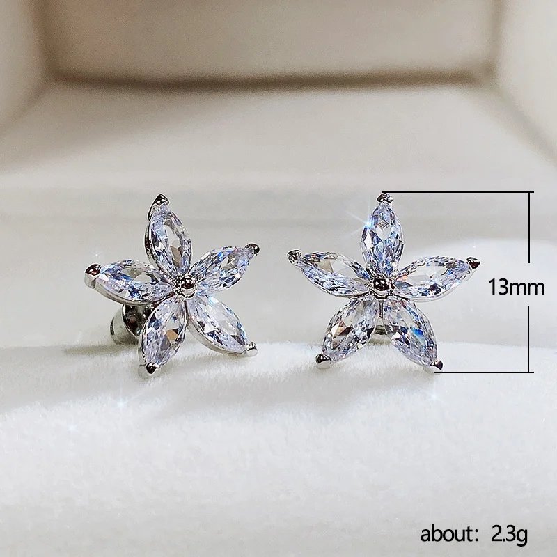 Huitan Chic kolczyki sztyfty w kształcie kwiatu dla kobiet luksusowa wkładka jasna cyrkonia moda wszechstronna biżuteria dziewczęca New Arrival — zdjęcie 7