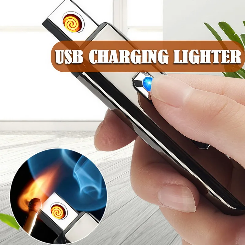 Creative Rechargeable USB Windproof Flameless Electric Electronic Charging Cigarette Lighter Smokeless Super Lighters Men\'s Gift