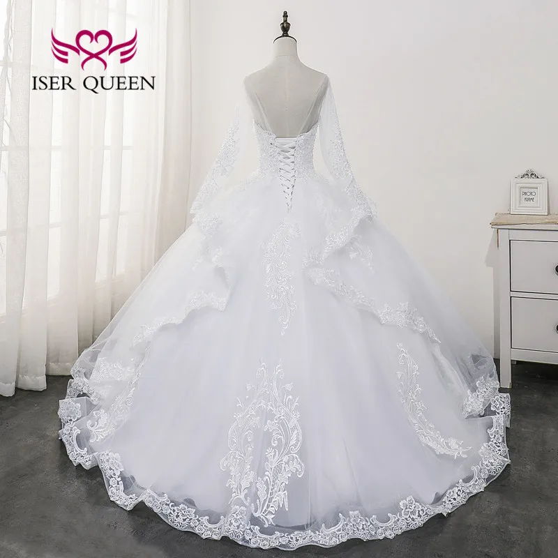 Aangepaste Backless Lange Mouw Trouwjurk Bruid Robe De Mariee Sheer Hals Kant Applicaties Baljurk Trouwjurken WX0175