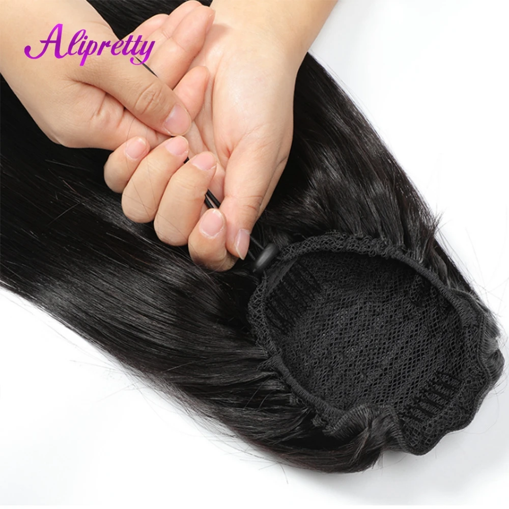 Queue de cheval droite brésilienne avec clip pour femme, extensions de cheveux humains, cheveux Remy, Wstring de proximité, 1 pièce