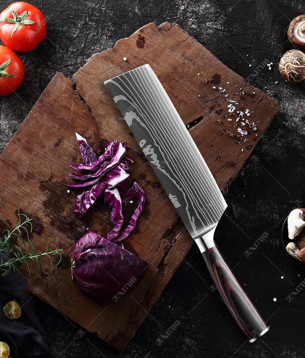 XITUO high quality chef knife 7CR17 High Carbon Stainless Steel Japanese Series Damascus laser pattern Chef\'s 8-in kitchen knife