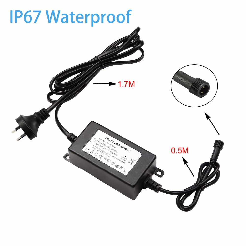 IP67 Waterproof 12Volt 30W Power Supply LED Driver Transformer for Lights Outdoor or Indoor EU,US,UK,AU Plug Input: 90-264VAC