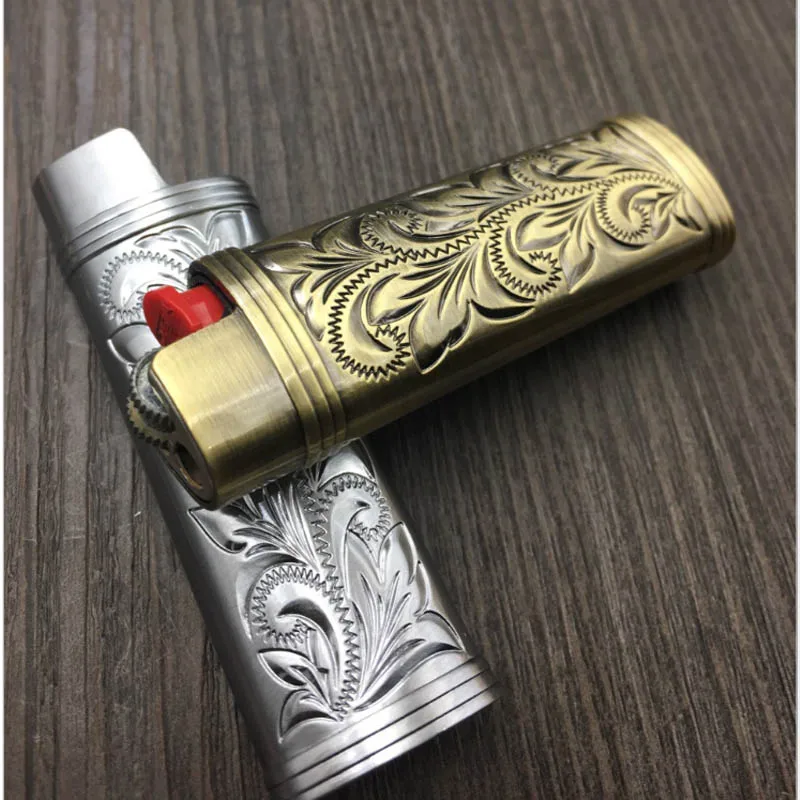 Metal Armor Gas Lighter Cover Holder Pouches Arabesque Hollow carving J3/J5/J6 Lighter Case General Plastic Body Protection