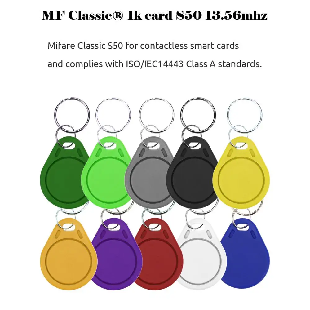 10pcs 13.56MHz IC M1 S50 Keyfobs Tags Access Control RFID Key Finder Card Token Attendance Management Keychain ABS Waterproof