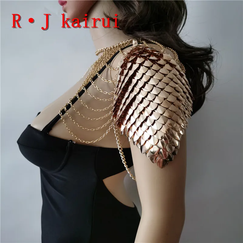 New Fashion RJFS20 Mermaid Fish Scales Shoulder Chains Layers Scale Chainmail Gold Colour Dragon Scale Shoulder Jewelry 2 Colors