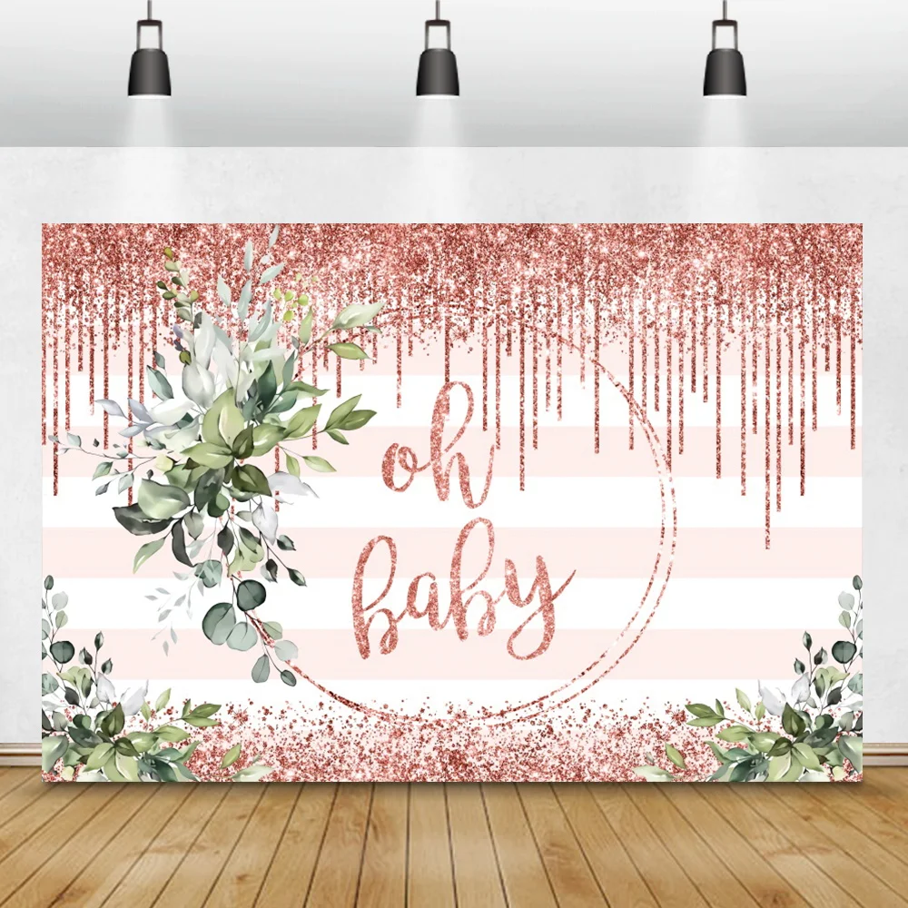 Baby Shower Newborn Party Pink Tassel Photo Backdrop Green Leaf Decor Child Portrait Custom Poster Family Photography Background