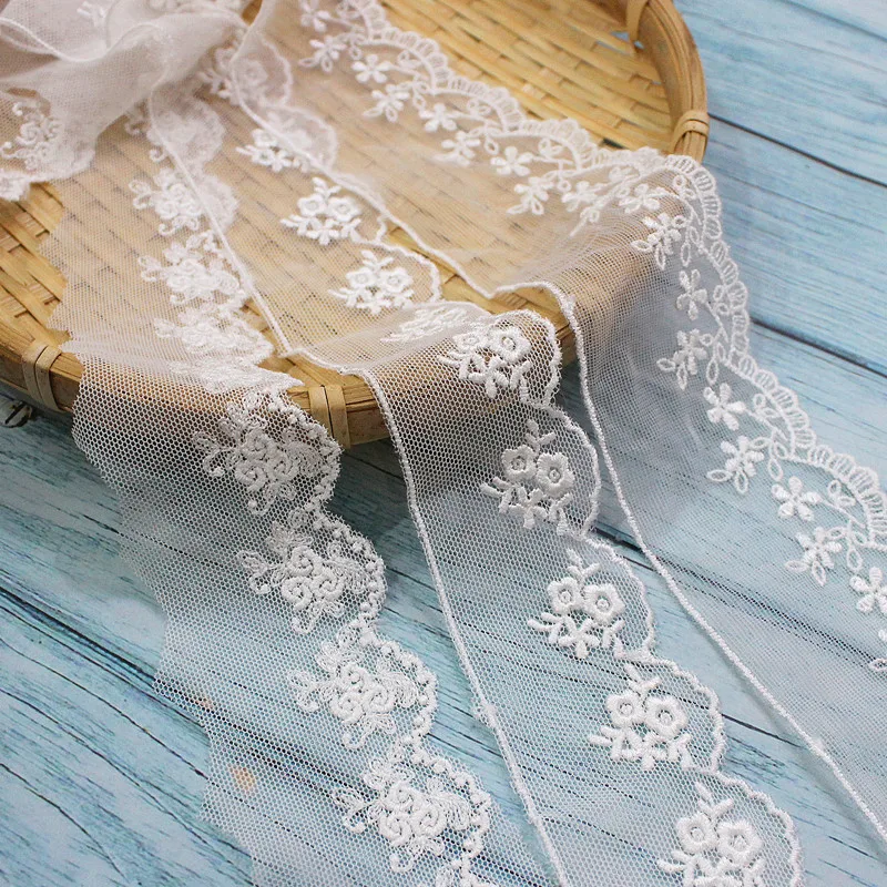 Ivory Lace Trim 15 yard Gauze Tulle Mesh Rayon Embroidered Ribbon Tapes Clothing Fabric Materials 4-5cm width M4F30