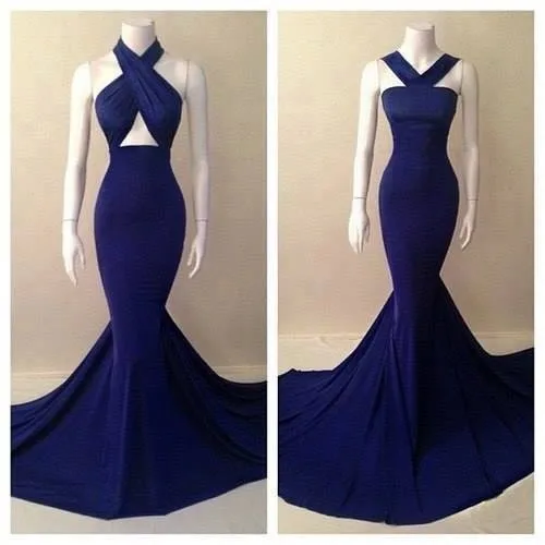 

Real picture 2025 top quality two designs halter royal blue chiffon gorgeous mermaid prom cheap girls party bridesmaid dresses