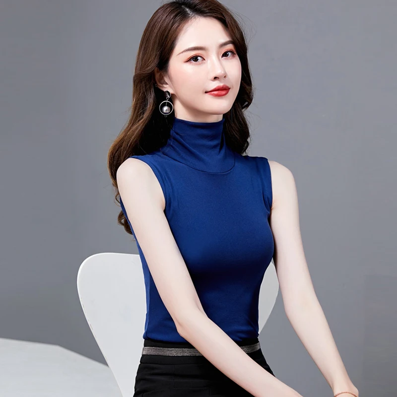 Summer Tops For Women 2024 Turtleneck Basic Sleeveless Lace Tank Tops Women Female Top Korean Tees Black White Blue