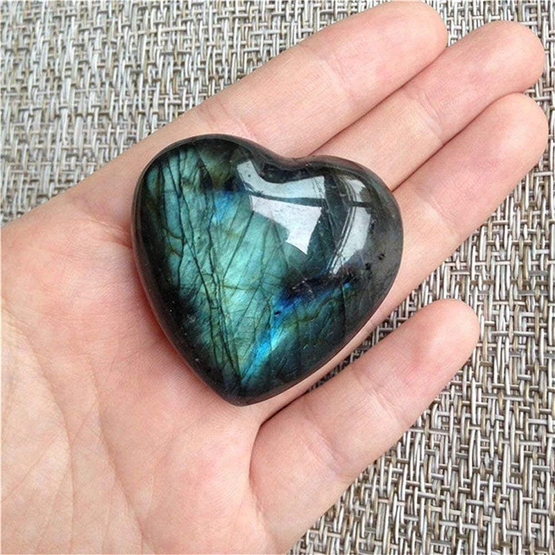 1pc Natural Moonstone Rough Stone Labradorite Heart Shape Handle Piece Bare Stone Pendant Heart Shape Ocean Heart Blue Moonstone