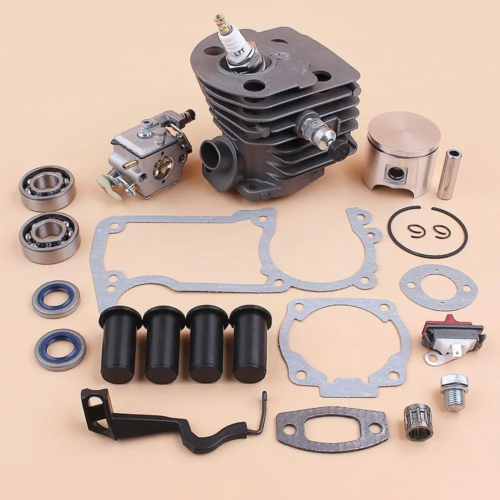 46MM Cylinder Piston Carburetor AV Buffer Choke Rod Gaskets Kit For Husqvarna 55 51 Chainsaw Compression Release Value Plug