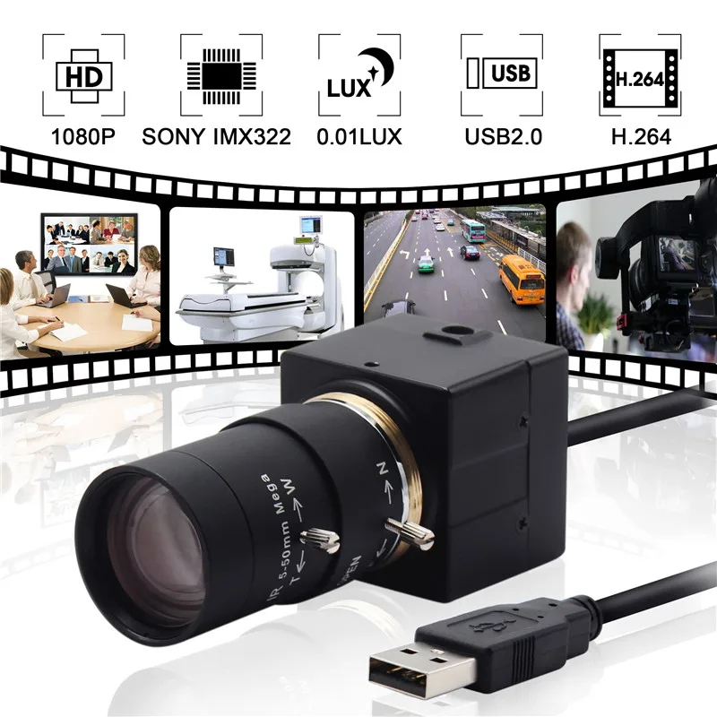 ELP 2MP 0.01Lux low light Full HD 1080P USB industrial camera free driver with 5-50mm lens