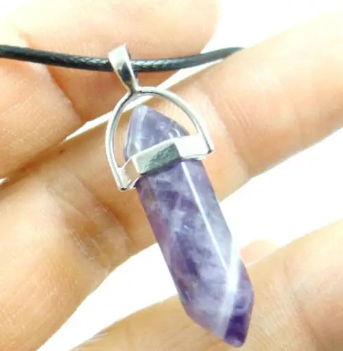 Natural stone lapis Opal amethyst Pink Crystal Stone Hexagonal Column Pendant Necklaces Leather Chains Necklace Fashion Jewelry