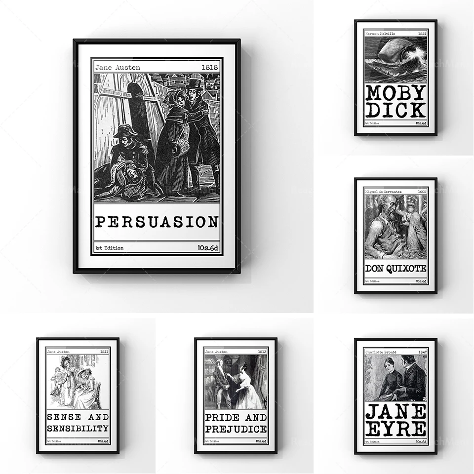 ملصق توضيحي فني للغلاف كتاب إيما |   طباعة إعلانية للرواية الرومانسية الكلاسيكية من جين أوستن |   الرومانسية