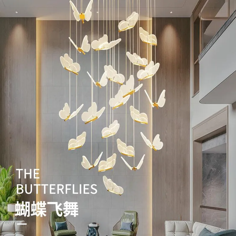 

Revolving Staircase Butterfly Chandelier Modern Minimalist Living Room Loft Nordic Restaurant Luxury Bedroom Villa Duplex Lamp