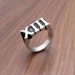 Punk 316L Stainless Steel Silver Color Roman Number XIII  13 Ring Jewelry