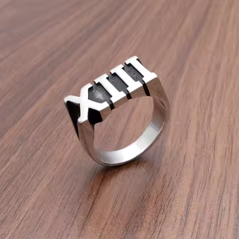 Punk 316L Stainless Steel Silver Color Roman Number XIII 13 Ring Jewelry
