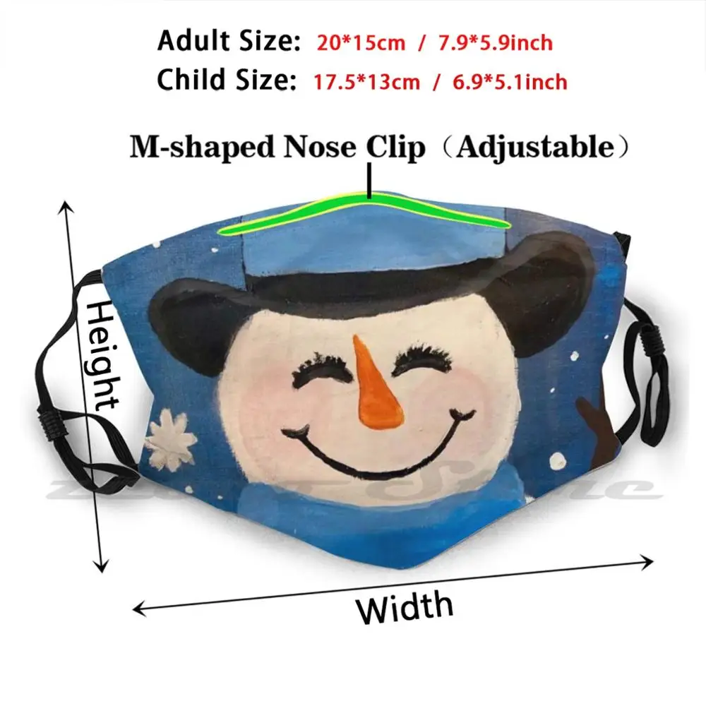 Masque de bonhomme de neige lavable Pm2.5, filtre tendance personnalisé, bonhomme de neige, chapeau bleu d\'hiver, flocon de neige