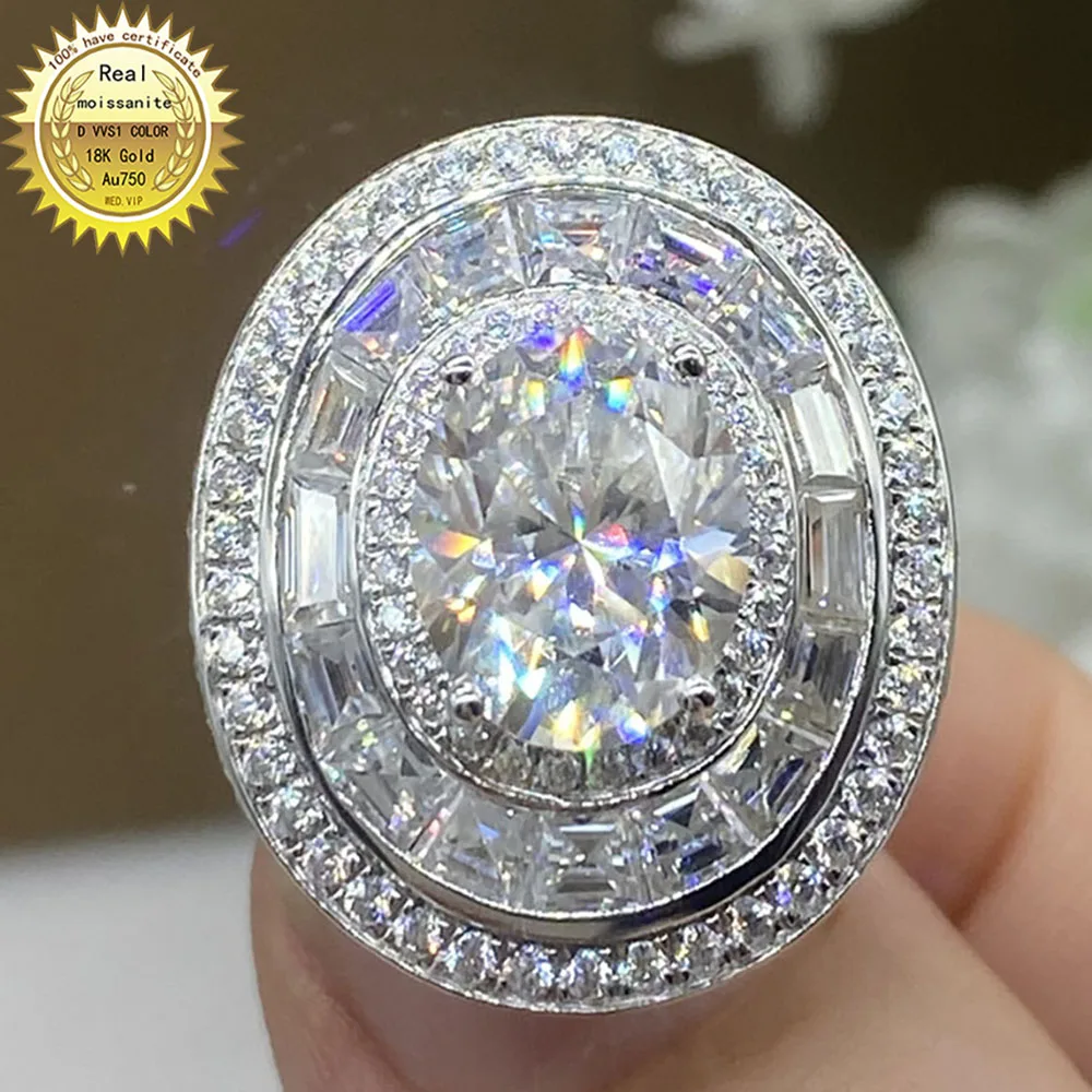 

18K White Gold luxury 3 Carat Oval Moissanite Diamond DVVS Women Wedding Ring Party Anniversary Engagement Ring Elegant