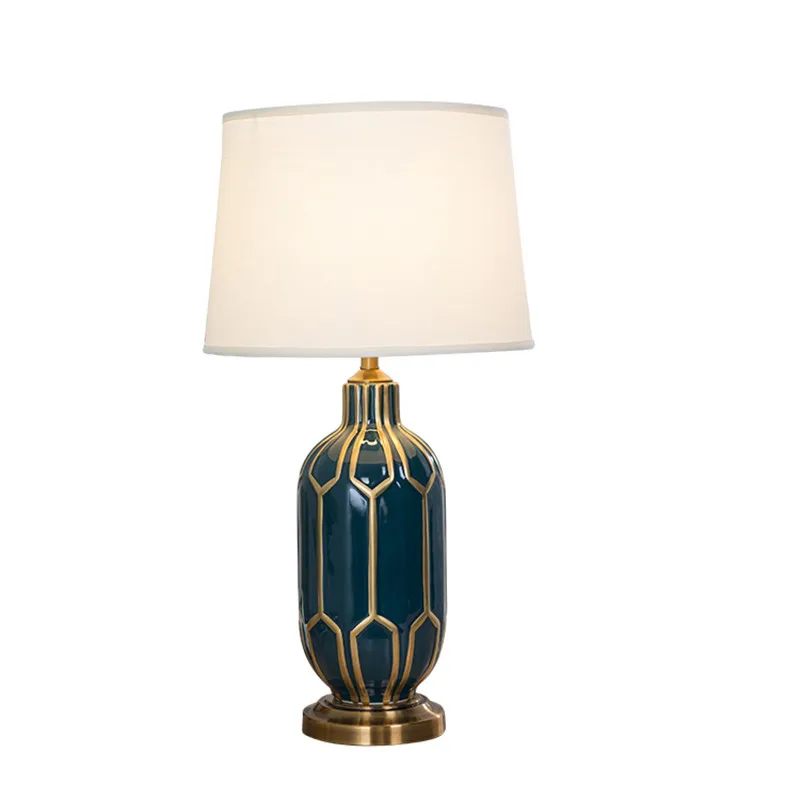 

American Blue Gilding Gold Ceramic Table Lamp BedRoom Bedside Living Room Foyer Study Desk Porcelain Reading Night Light TD046