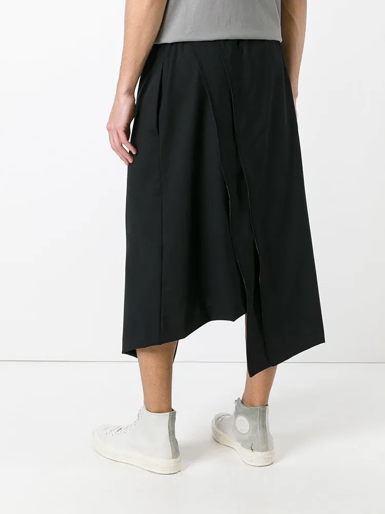 Spring/Summer New Men's Hair Stylist Fashion Irregular Design Casual Pants Culottes With Black Zipper Edge Trim Elastic Waist