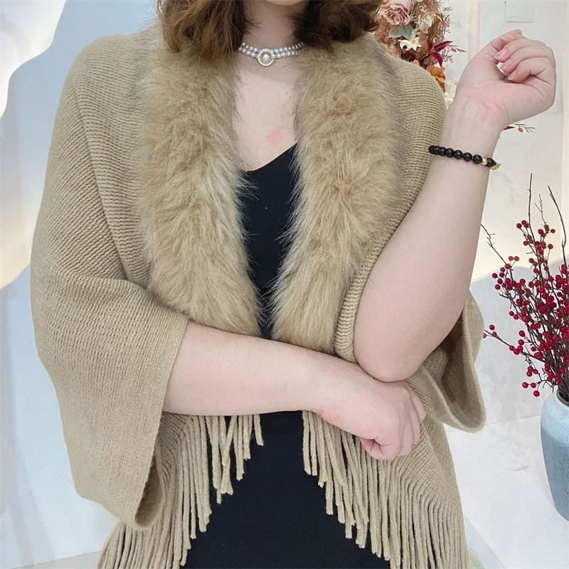 Fur Collar Cardigan Sweaters Women Poncho Wrap Capes Tassel 2022 Spring New Fashion Poncho Cloak Cardigants Coats for Women