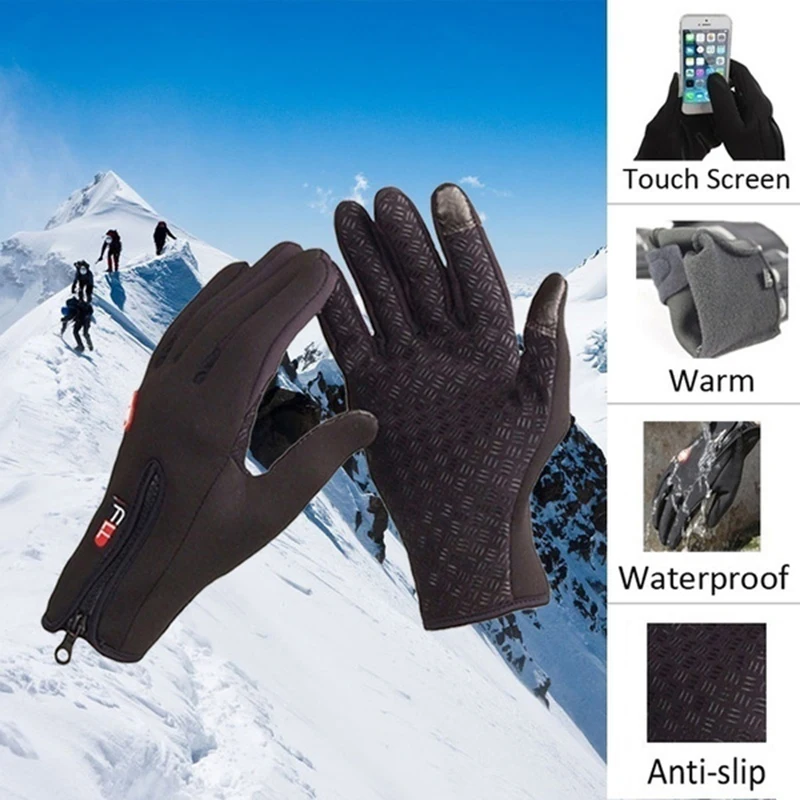 2023 Guanti invernali da uomo Guanti freddi antivento impermeabili Snowboard Moto Equitazione Guida Guanto caldo con cerniera touchscreen