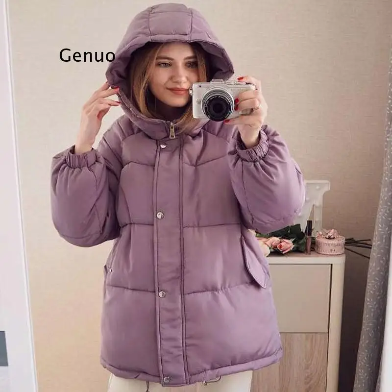 Autumn Winter New Womens Coats Blue Jackets Hooded Coat Thick Cotton Parkas Oversized Jacket Female