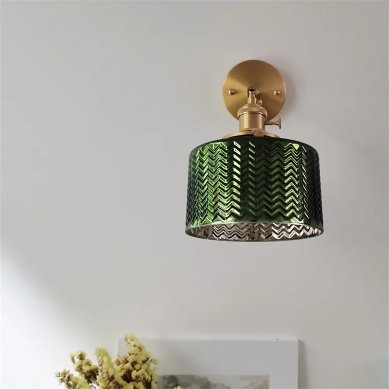 IWHD Green Glass Nordic Wall Lamp Beside Bedroom Bathroom Mirror Light Switch Modern Copper Wall Sconce Lighting Luminaria LED