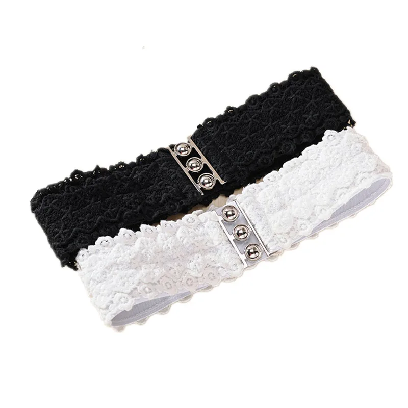 Women Lace Body Shaping Elastic Wide Belt Hook Black And White Coat Waist Seal Down Dress Decoration Bud silk 74CM