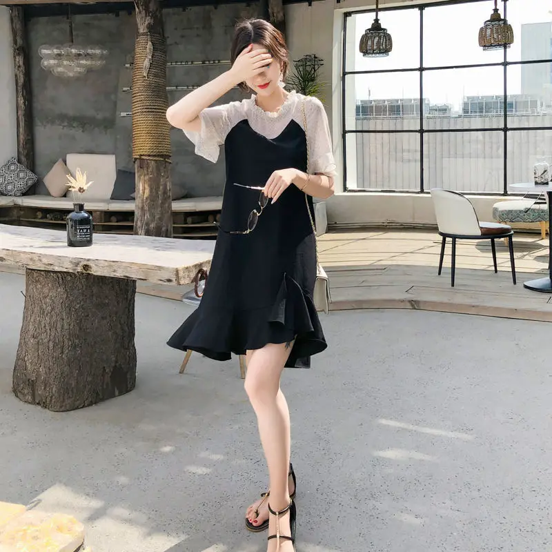 Casual Tunics Midi Fashion Age Reduction Aesthetic Summer Light Dress Elegant 2024 Korean Thin Women's Dresses Loose Cover Belly