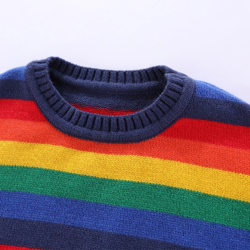 Mudkingdom Big Boys Girls Sweaters Rainbow Striped Super Soft Long Sleeve Pullovers Knited for Kids Sweaters Autumn Winter