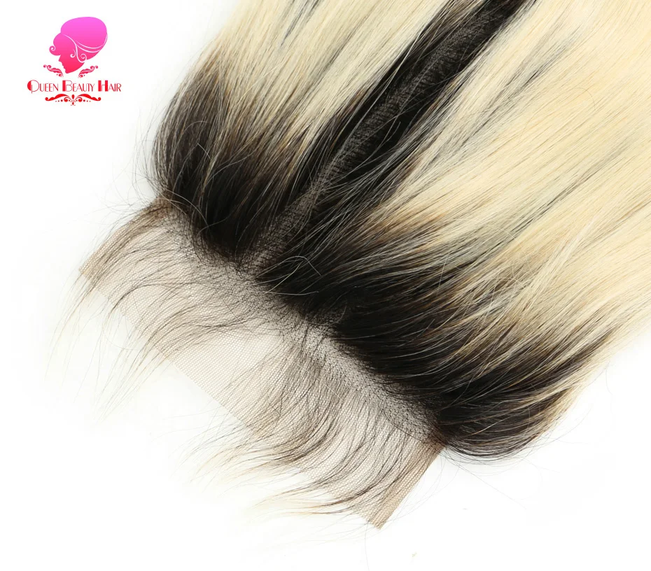 Königin Schönheit 3 Bündel und Verschluss 2 Ton dunkle Wurzeln 1b/613 Ombre blonde brasilia nische gerade Bündel remy menschliches Haar mit Verschluss – Detail 13