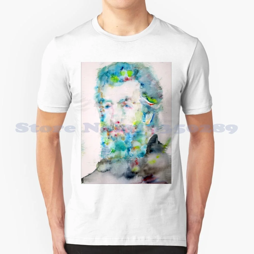 Herman Melville Watercolor Portrait 100% Cotton T-Shirt Herman Melville Portrait Writer Dick Author White Whale