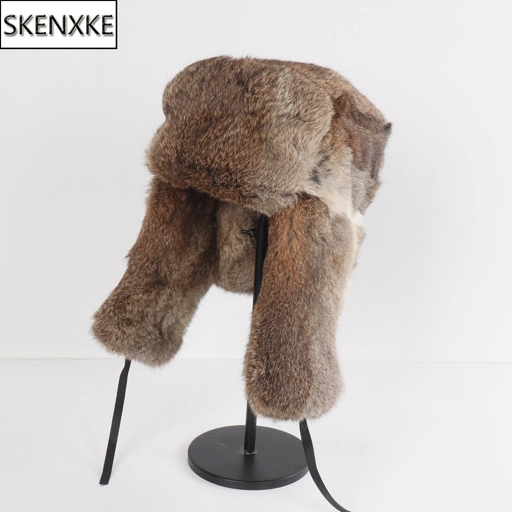 

2024 Hot Sell Male Winter Outdoor Real Rabbit Fur Bomber Hat Men Warm Fluffy 100% Natural Rabbit Fur Caps Unisex Genuine Fur Cap