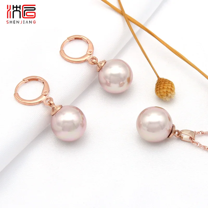 SHENJIANG New Elegant Round Simulated Pearl Dangle Earrings Jewelry Sets For Women Wedding Party Fashion Fine Pendant Necklace