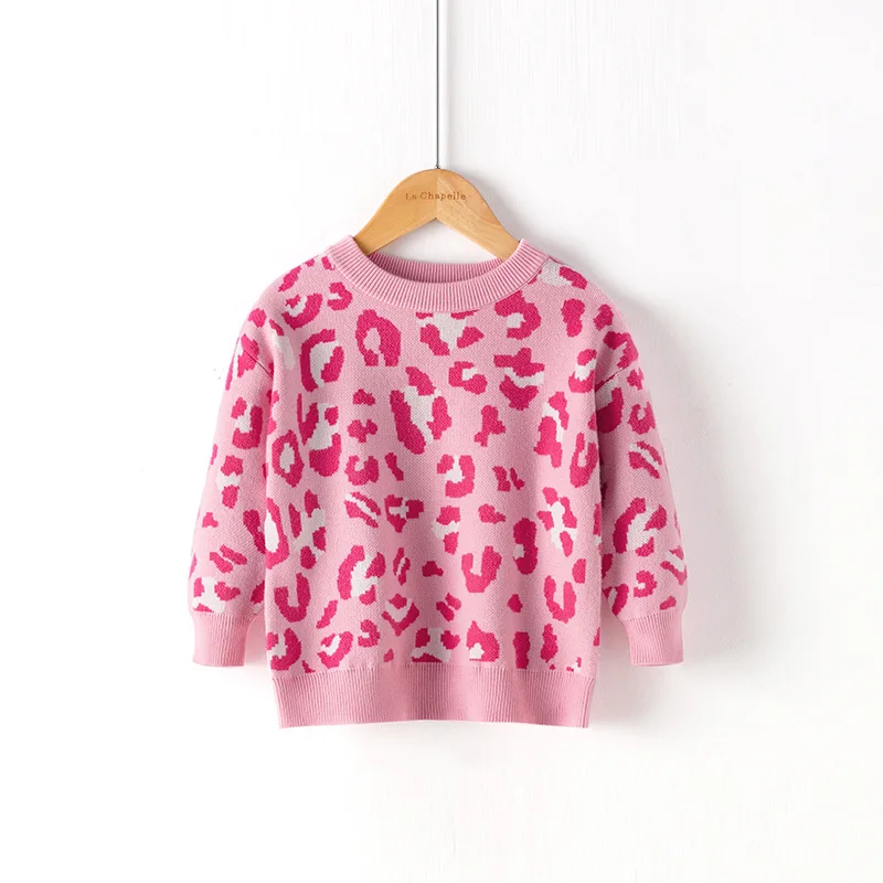 Autumn 2023 New Sweater Baby Boy Girl Sweater Knitted Cardigan Coat Children Clothing Girl Leopard Sweaters Kids Outerwear Tops