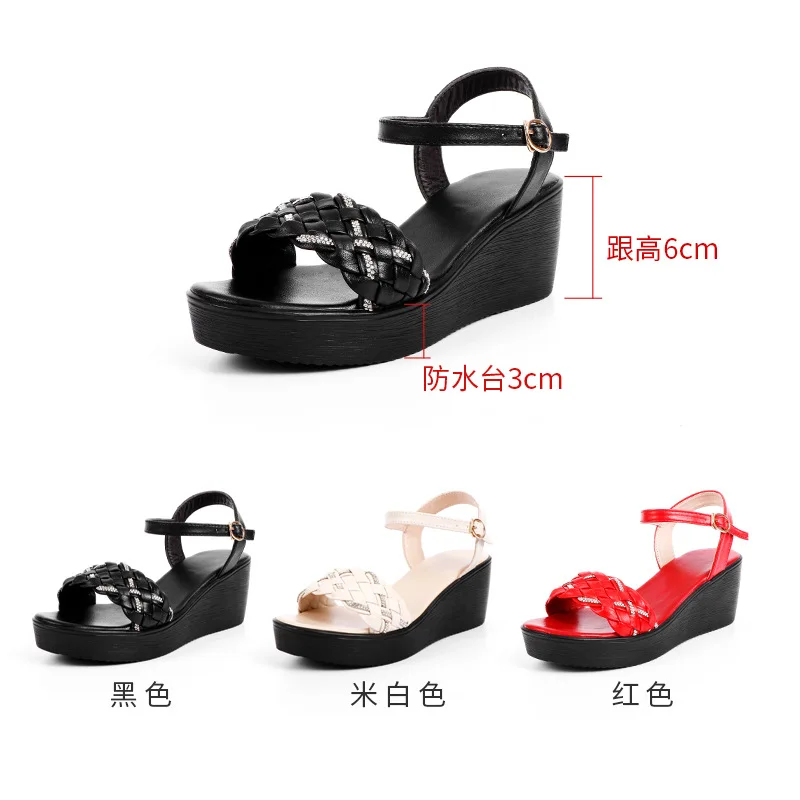 Ladies Shoes Summer Wedges Heels Woman 2022 Black Sandals Fashion Weave Dress Open Toe Platform Sandals 34 38 40 41 42 43 Size