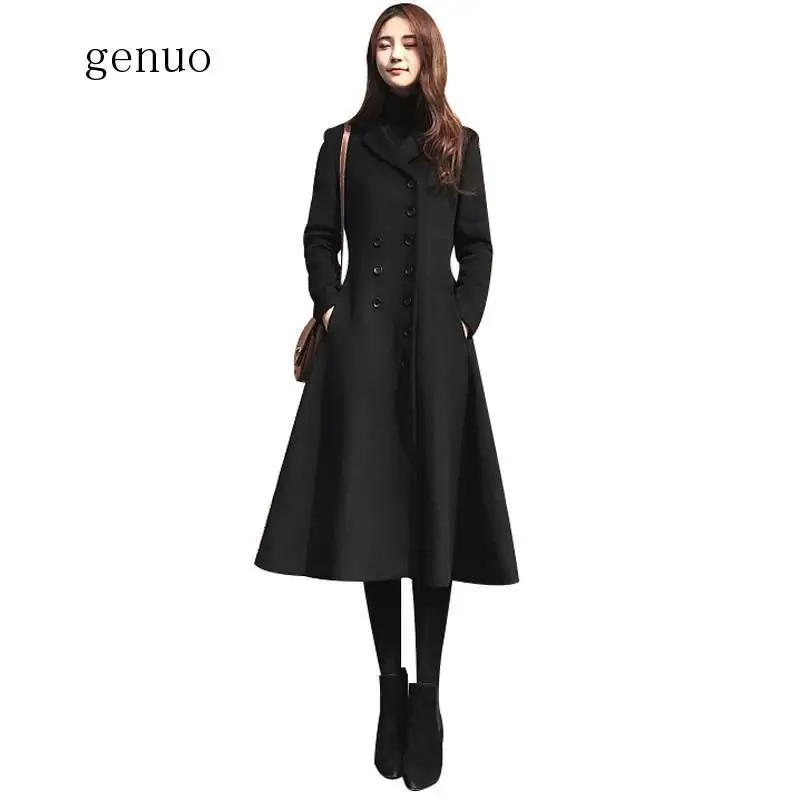 

Women 2020 Spring Autumn Elegant Vintage Double-Breasted Wool Coats Female Casual Warm Trench Coat Long Sleeve Woolen Coat